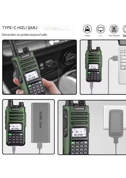 Uv-13 Pro Yeşil Su Geçirmez Uzun Mesafe 10W Çift Bantlı Type-C Şarj Telsiz Kulaklık Hediyeli modelleri
