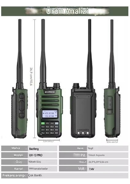 Uv-13 Pro Yeşil Su Geçirmez Uzun Mesafe 10W Çift Bantlı Type-C Şarj Telsiz Kulaklık Hediyeli fırsatları