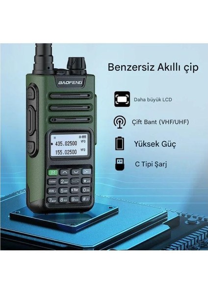 Uv-13 Pro Yeşil Su Geçirmez Uzun Mesafe 10W Çift Bantlı Type-C Şarj Telsiz Kulaklık Hediyeli indirimleri