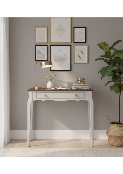 100 cm Masif Konik Açık Gri Ceviz Dresuar