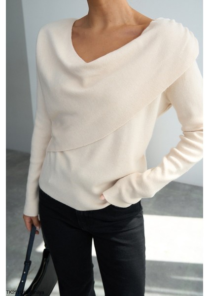 Kadın Degaje Yaka Ince Kazak
