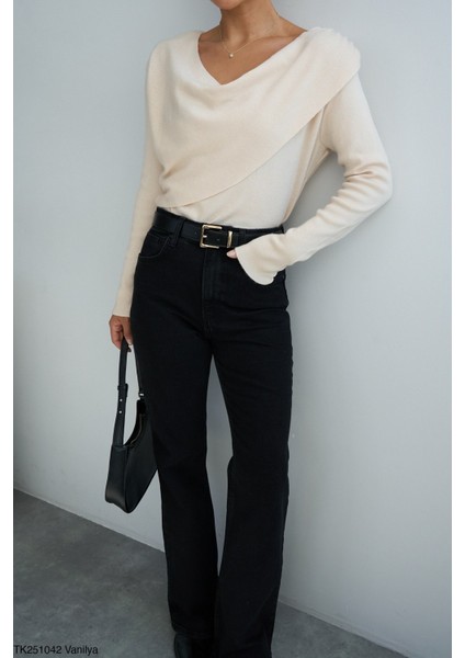Kadın Degaje Yaka Ince Kazak modelleri