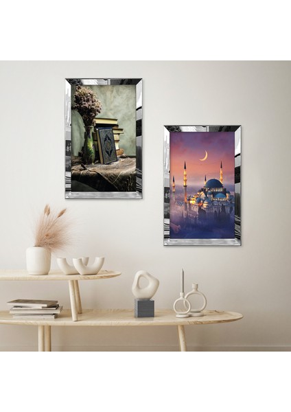 Gümüş Aynalı Pleksi Çerçeveli Kuran-I Kerim ve Cami Dini Dekoratif Ikili Mdf Tablo Seti fiyatları
