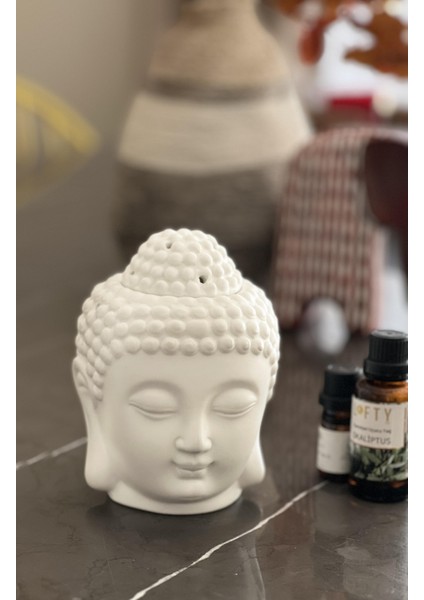 Mat Seramik Büyük Boy Beyaz Buda Kafası Buhurdanlık/ Oda Kokusu Difüzörü 13 cm