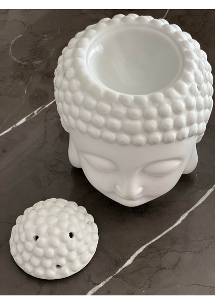 Mat Seramik Büyük Boy Beyaz Buda Kafası Buhurdanlık/ Oda Kokusu Difüzörü 13 cm modelleri