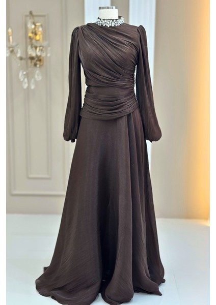 Nergis Abiye Elbise Koyu Kahve