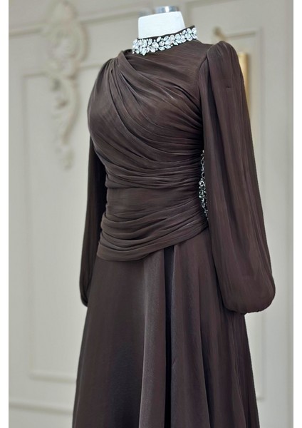 Nergis Abiye Elbise Koyu Kahve fiyatları