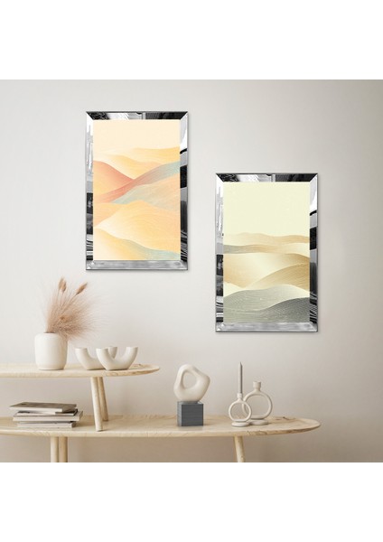 Gümüş Aynalı Pleksi Çerçeveli Modern Kum Dalgaları Ikili Mdf Tablo Seti fiyatları