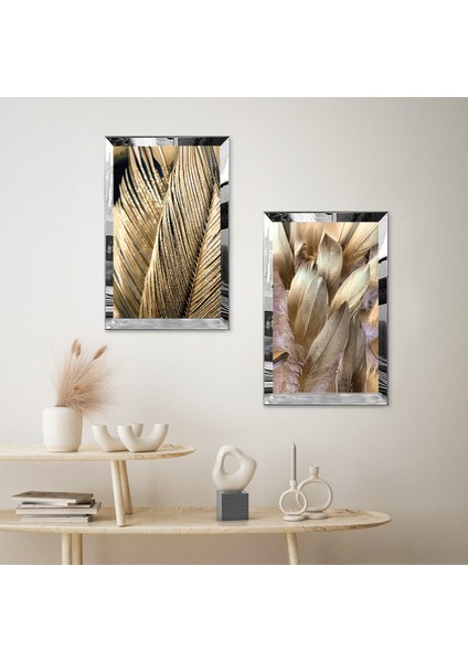 Gümüş Aynalı Pleksi Çerçeveli Gold Püskürtmeli Dekoratif Ikili Mdf Tablo Seti fiyatları
