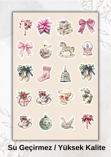 Pembe Yeni Yıl Süsleri Sticker Ajanda Bullet Journal YRM073