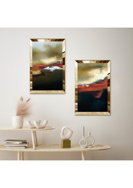 Gold Aynalı Pleksi Çerçeveli Kapalı Renk Arka Planlı Ikili Mdf Tablo Seti fiyatları