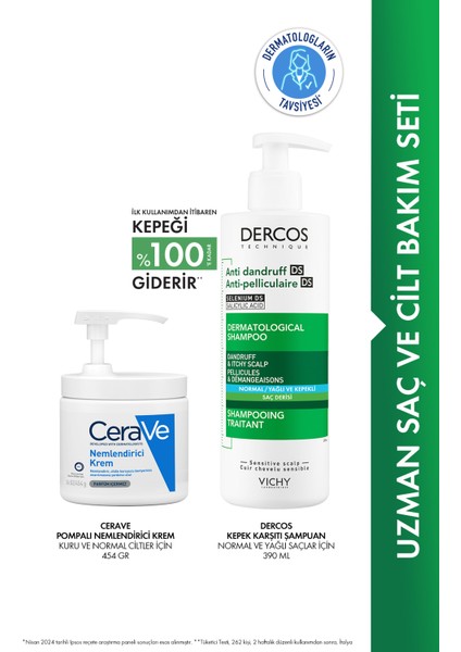 Yağlı Saçlar Için Kepek Karşıtı Uzman Saç ve Cilt Bakım Seti: Dercos Kepek Karşıtı Şampuan Normal/yağlı Saçlar 390 Ml& Cerave Yüz ve Vücut Kremi 454G
