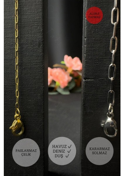 Paperclip Model Gold-Silver Çelik Çift Bileklik Seti | Love Serisi modelleri