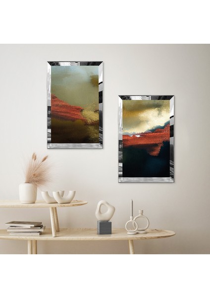 Gümüş Aynalı Pleksi Çerçeveli Kapalı Renk Arka Planlı Dekoratif Ikili Mdf Tablo Seti fiyatları