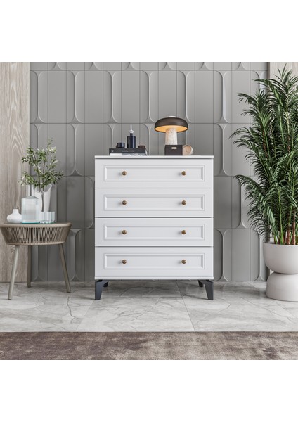 Loren 4 Çekmeceli Şifonyer Tamamı Mdf (Beyaz)