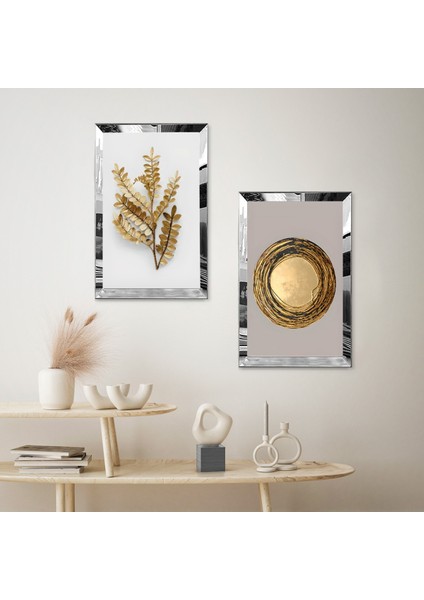 Gümüş Aynalı Pleksi Çerçeveli Gold Kurutulmuş Çiçek Modern Ikili Mdf Tablo Seti fiyatları