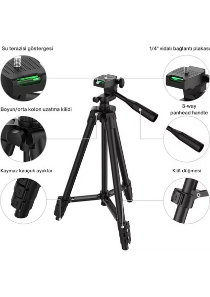 102 cm Hafif Tripod  Telefon/kamera Uyumlu Bluetooth Uzaktan Deklanşörlü 360° 3-Yönlü Kafa/siyah fırsatları