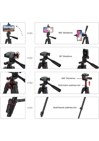 102 cm Hafif Tripod  Telefon/kamera Uyumlu Bluetooth Uzaktan Deklanşörlü 360° 3-Yönlü Kafa/siyah indirimleri