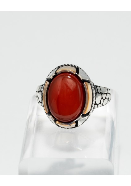 Modern El Işçiliği Kırmızı Akik Taşlı 925 Ayar Gümüş Erkek Yüzük – Zarif ve Güçlü Tasarım fiyatları