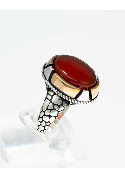 Modern El Işçiliği Kırmızı Akik Taşlı 925 Ayar Gümüş Erkek Yüzük – Zarif ve Güçlü Tasarım modelleri