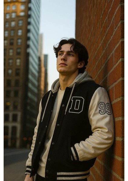 Erkek Içi Kürklü Kapşonlu Siyah Kot Kolej Mont modelleri