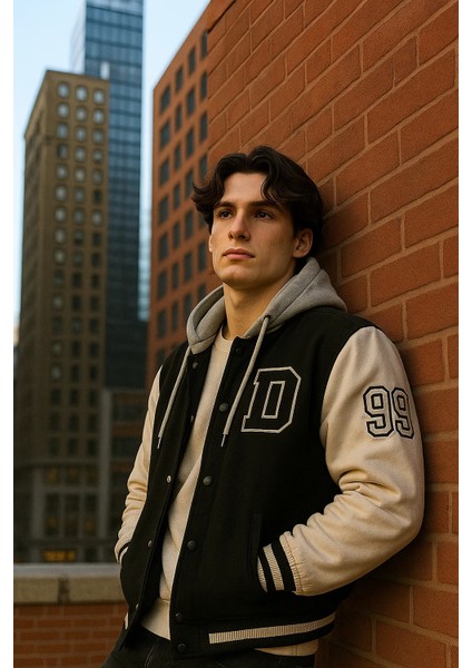 Erkek Içi Kürklü Kapşonlu Siyah Kot Kolej Mont indirimleri