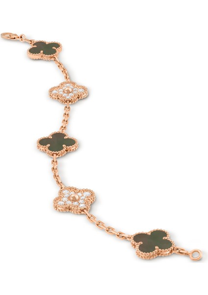 Van Cleef & Arpels Vintage Alhambra Bileklik, 5 Motif 925 Ayar Gümüş, Zirkon ve Sedef Taşlı fırsatları
