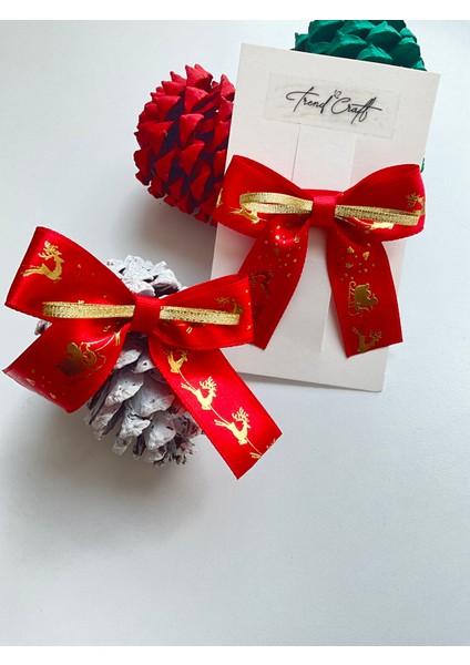 Kırmızı Kurdeleli Yılbaşı Temalı Özel Tasarım 2’li Klips Toka fiyatları