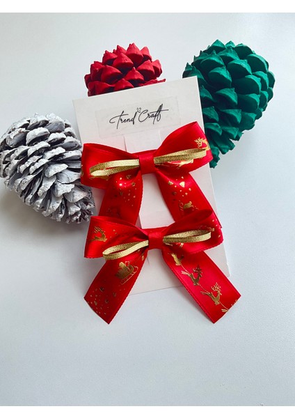 Kırmızı Kurdeleli Yılbaşı Temalı Özel Tasarım 2’li Klips Toka modelleri