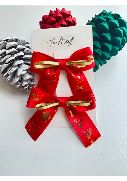 Kırmızı Kurdeleli Yılbaşı Temalı Özel Tasarım 2’li Klips Toka fırsatları