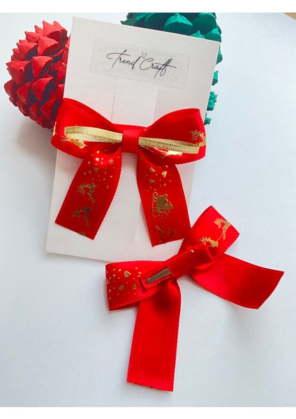 Kırmızı Kurdeleli Yılbaşı Temalı Özel Tasarım 2’li Klips Toka indirimleri