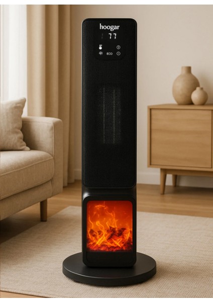 German 2701 L Black OLED Şömineli Ekran Dijital Göstergeli Kule Tipi Seramik Fanlı Isıtıcı