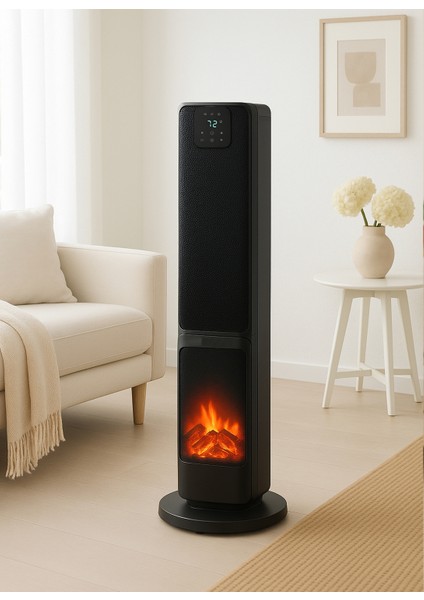 German 2701 L Black OLED Şömineli Ekran Dijital Göstergeli Kule Tipi Seramik Fanlı Isıtıcı fiyatları