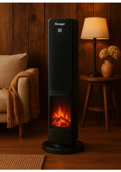 German 2701 L Black OLED Şömineli Ekran Dijital Göstergeli Kule Tipi Seramik Fanlı Isıtıcı modelleri