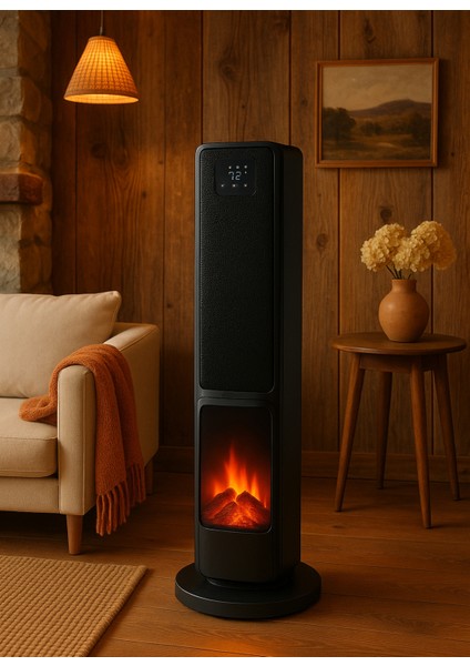 German 2701 L Black OLED Şömineli Ekran Dijital Göstergeli Kule Tipi Seramik Fanlı Isıtıcı