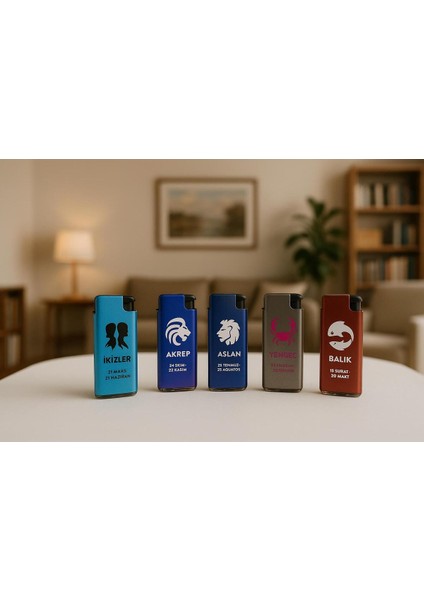 “metal Burç Serisi 5’li Pürmüz Çakmak Seti – Aslan, Balık, Akrep, Ikizler, Yengeç” modelleri