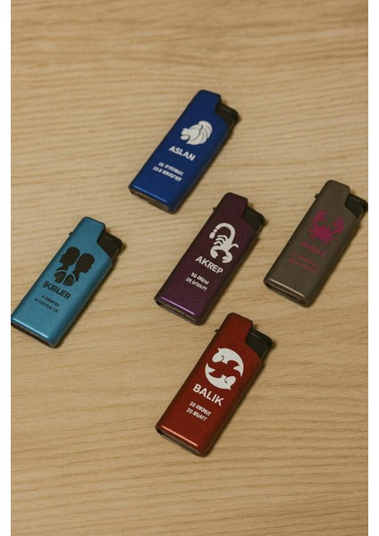 “metal Burç Serisi 5’li Pürmüz Çakmak Seti – Aslan, Balık, Akrep, Ikizler, Yengeç” fırsatları