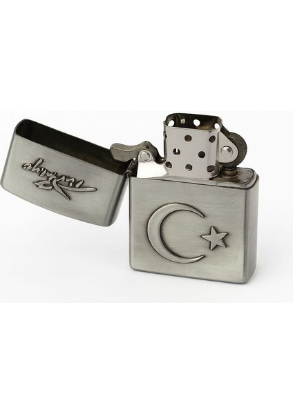 Ay Yıldız Motifli Gül Motifli Kurt Motifli Benzinli Metal Çakmak –