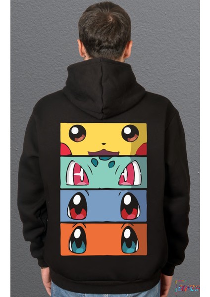 Pokemon All Caracters Pikachu Bulbasaur Charizard Baskılı Sweatshirt Unisex Kapüşonlu Hoodie