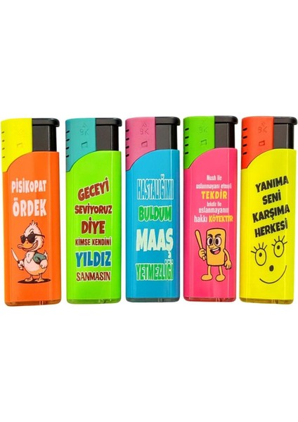 Renkli ve Baskılı Beşli Çakmak Seti – Karışık Tasarımlı