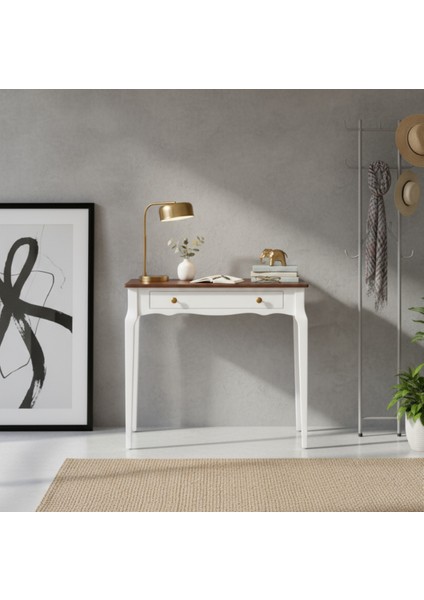 120 cm Masif Konik Beyaz Ceviz Dresuar