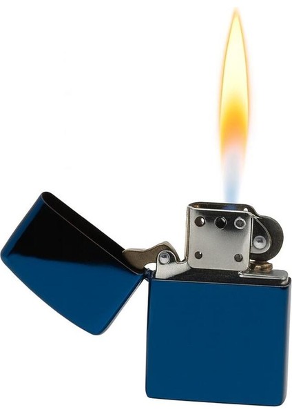 Mavi Metal Kapaklı Doldurulabilir Rüzgar ve Taşlı Çakmak