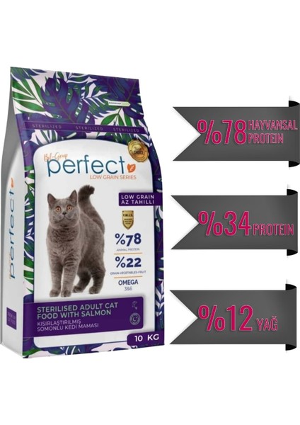 Cat Az Tahıll/düşük Tahıllı Kısırlaştırılmış Somon Balıklı Kedi Maması 10 kg