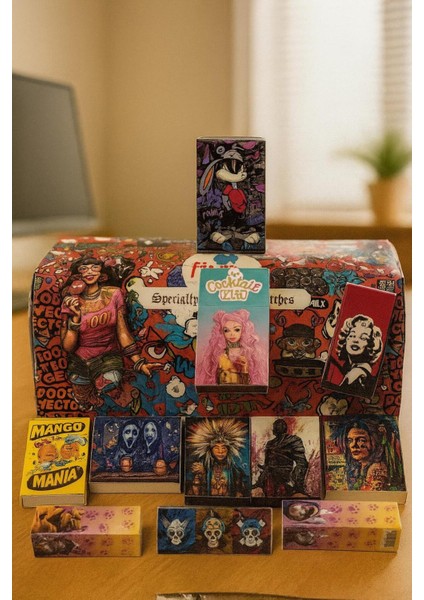 Renkli Tasarımlı Lüks Koleksiyonluk Kibrit Seti – 48’li Set fiyatları