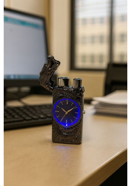 Dragon Tımefıre – Işıklı Saatli Metal Pürmüz Çakmak