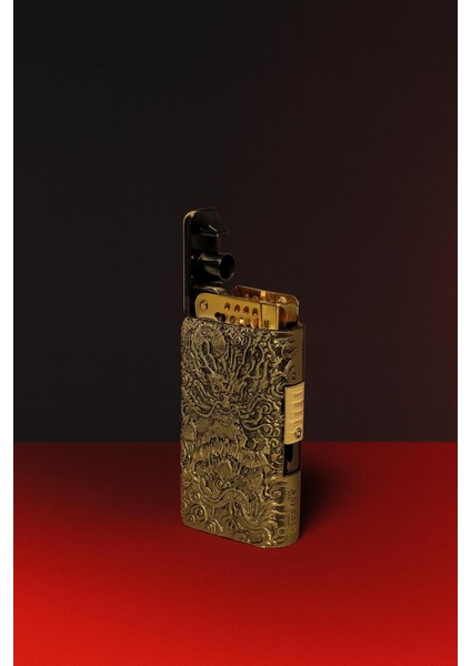 Antik Tasarım Metal Çakmak Altın Dragon Kabartmalı Hediye Kutulu modelleri