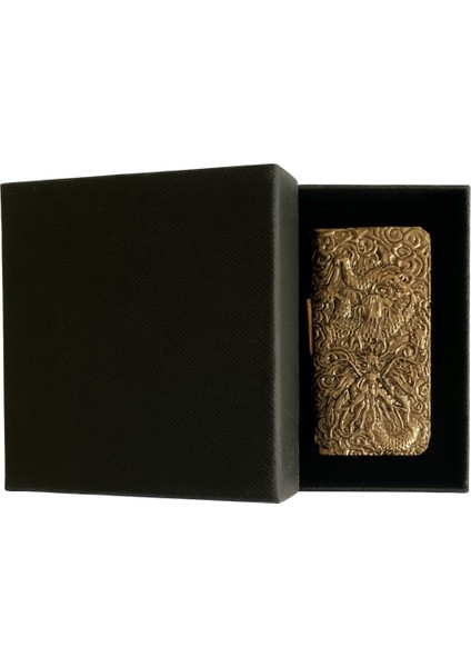 Antik Tasarım Metal Çakmak Altın Dragon Kabartmalı Hediye Kutulu