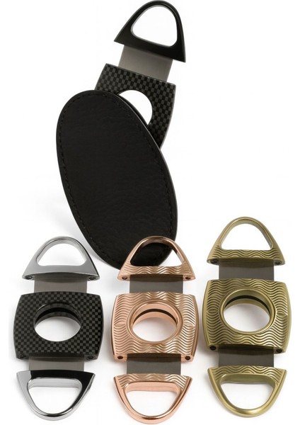 Çift Bıçaklı Metal Siyah Cigar Cutter – Deri Kılıflı Premium Puro Kesici