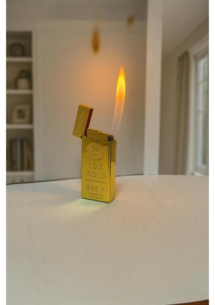 “gold Bar Deluxe Dupont Tarzı Metal Taşlı Çakmak – 999.9 Altın Görünümlü Premium Koleksiyon Serisi”