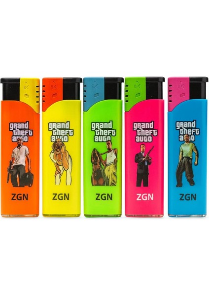 Renkli ve Baskılı Beşli Çakmak Seti – Karışık Tasarımlı